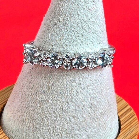 925 Sterling Silver Ring Sz 6.75 with Natural Aquamarine Gemstone. - Picture 2 of 9